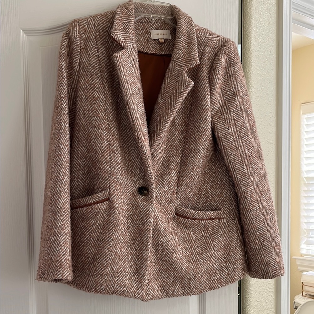 Skies Are Blue Brown Tweed Blazer Tailored Fit
